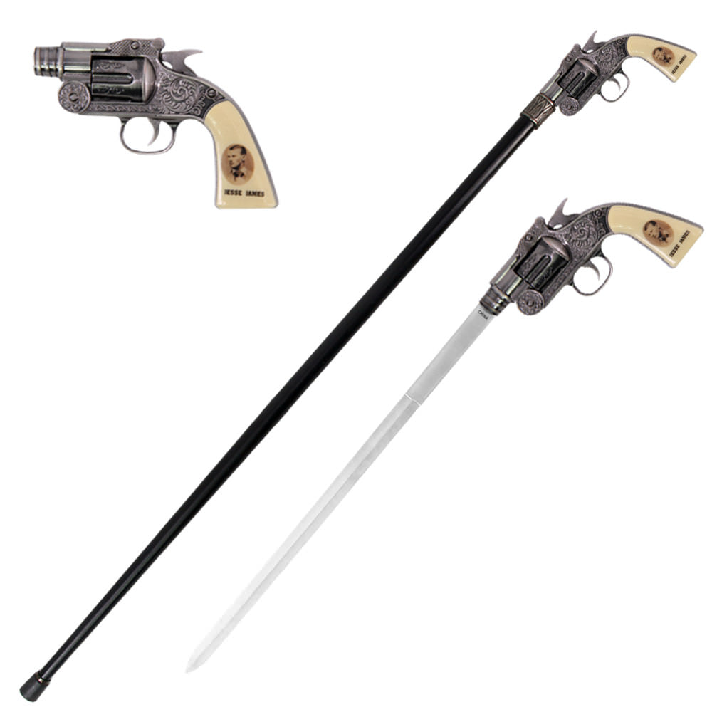 Jesse James Revolver Gun Handle Sword Cane - Tophatter's Army Products & Self Defense Collectible Weapons - Tophatter Daily Deals
